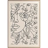 ASTRDECOR Abstract Framed Wall Art, Minimalist Boho Art Prints Women Portrait Line Art Wall Decor, Mid Century Wall Prints, Boho Wall Art Canvas, Neutral Black Beige Bedroom Decor - 16''x24''