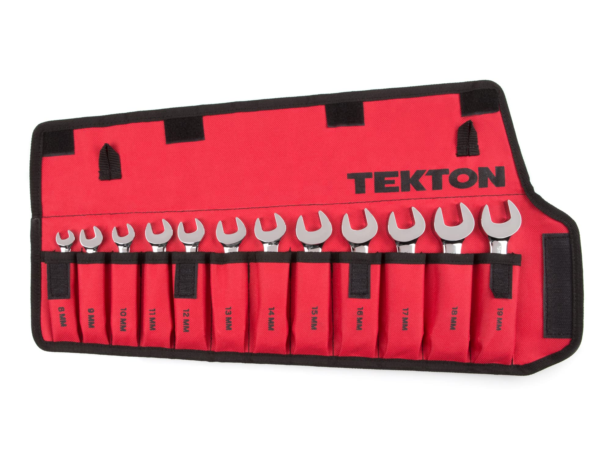 TEKTON WRN01190 Stubby Combination Wrench Set with Roll-up Storage Pouch, Metric, 8 mm - 19 mm, 12-Piece