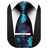 Barry.Wang Floral Ties for Men Necktie and Tie Clip Wedding Business Flower Solid Color Formal