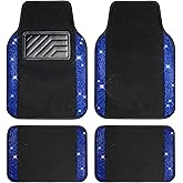 CAR PASS Bling Rhinestones Diamond Car Floor Mat,Sparkly Glitter Shining Crystal Carpet Anti-Slip PVC Heel Pad Waterproof Universal for Automotive SUV,Sedan,Van,4pcs Girl Pretty Women Men Black Blue