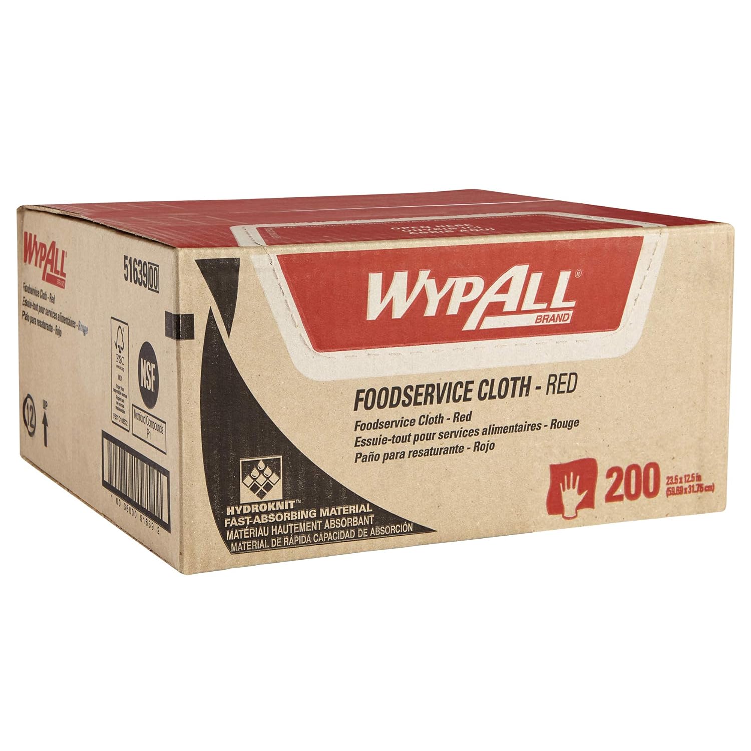 WypAll Foodservice Extended Use Reusable Cloths (51639), Quarterfold, Red Cloths, 1 Box, 200 Sheets