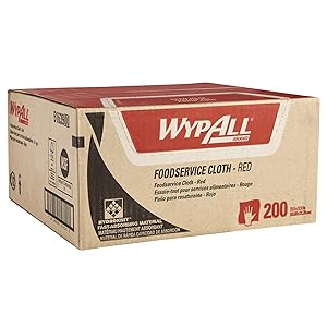 WypAll Foodservice Extended Use Reusable Cloths (51639), Quarterfold, Red Cloths, 1 Box, 200 Sheets