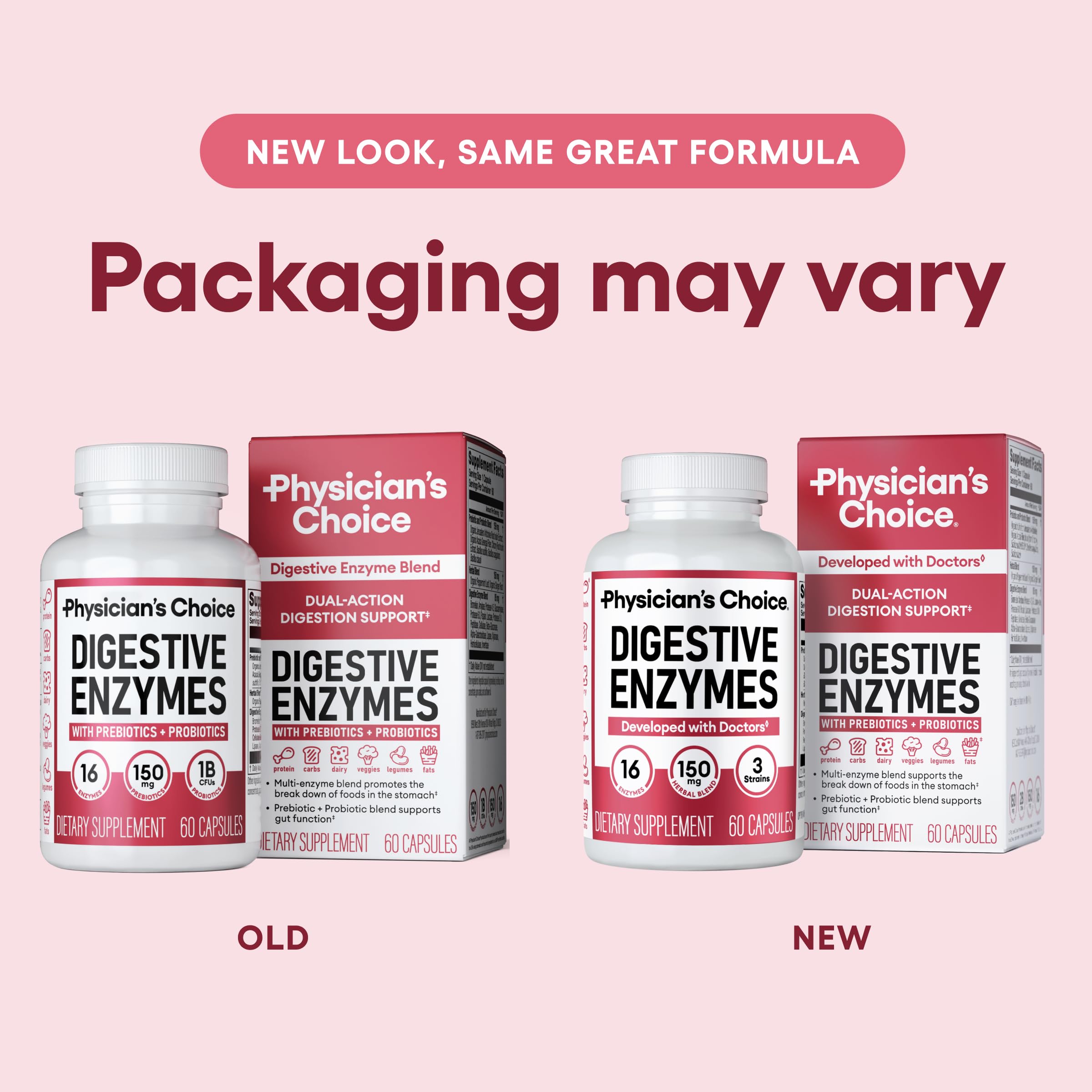 Physician's CHOICE Digestive Enzymes - Multi Enzymes, Organic Prebiotics & Probiotics for Digestive Health & Gut Health - Meal Time Discomfort Relief & Bloating - Dual Action Approach - 180 CT