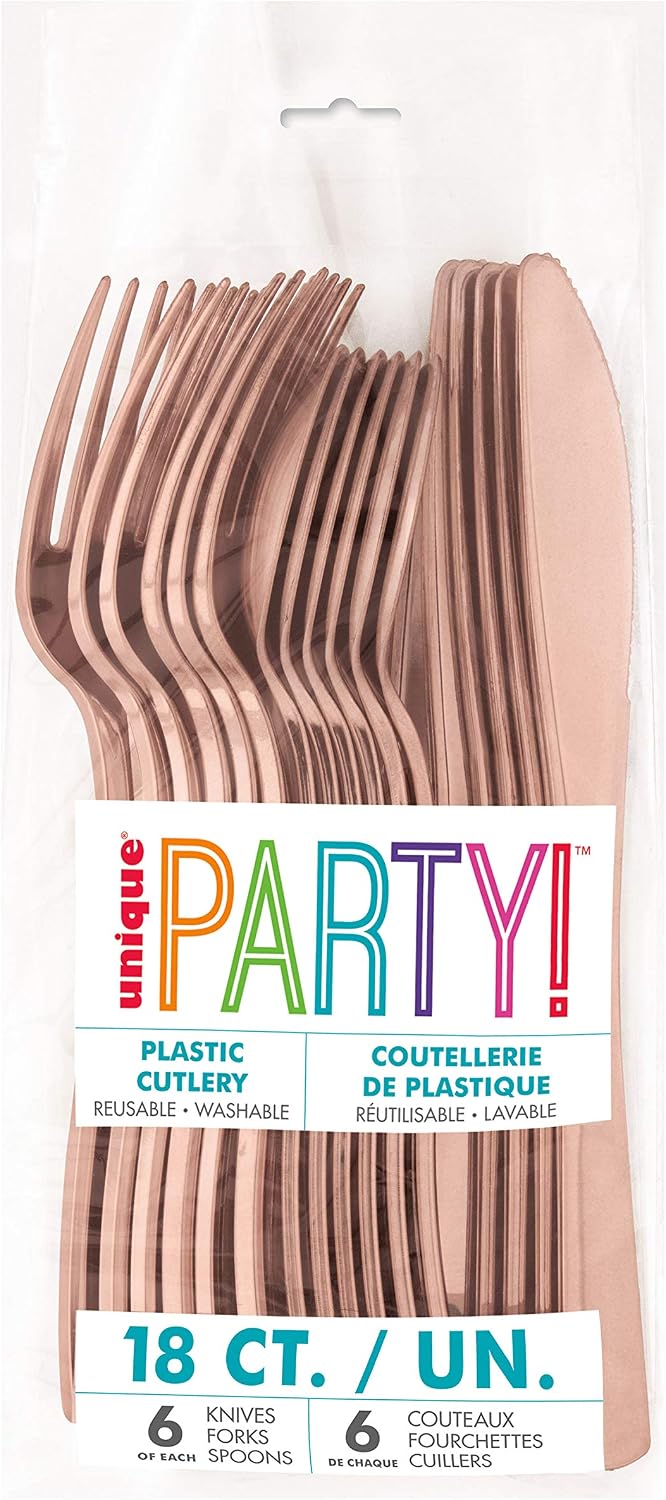 Rose Gold Solid Assorted Plastic Cutlery - Classy & Elegant Flatware Design - Perfect for Parties Weddings & Events - 18ct - Image 3