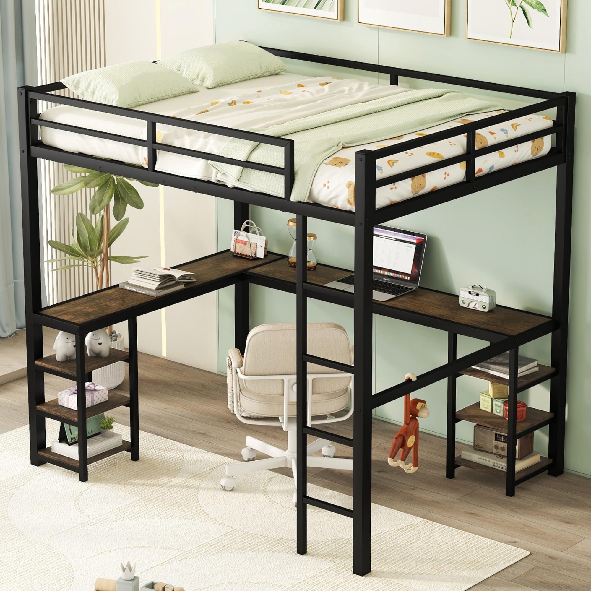 Photo 1 of *USED*
Bellemave Metal Full Size Loft Bed with Desk and Storage Shelves,Heavy Duty Loft Bed Frame Full Size for Kids,Teens,Adults,Space-Saving,Black