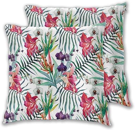 Amazon Co Jp Geevosun 座布団カバー 45cm 45cm 2枚セット 水彩画の熱帯エキゾチックな葉鮮やかなカラーパレットハワイの夏の季節おしゃれ 抱き枕カバー クッション ケース カバー 居酒屋 飲食店 業務用 ホテル クッションカバー ソファー 車用 インテリア 飾り ベッド