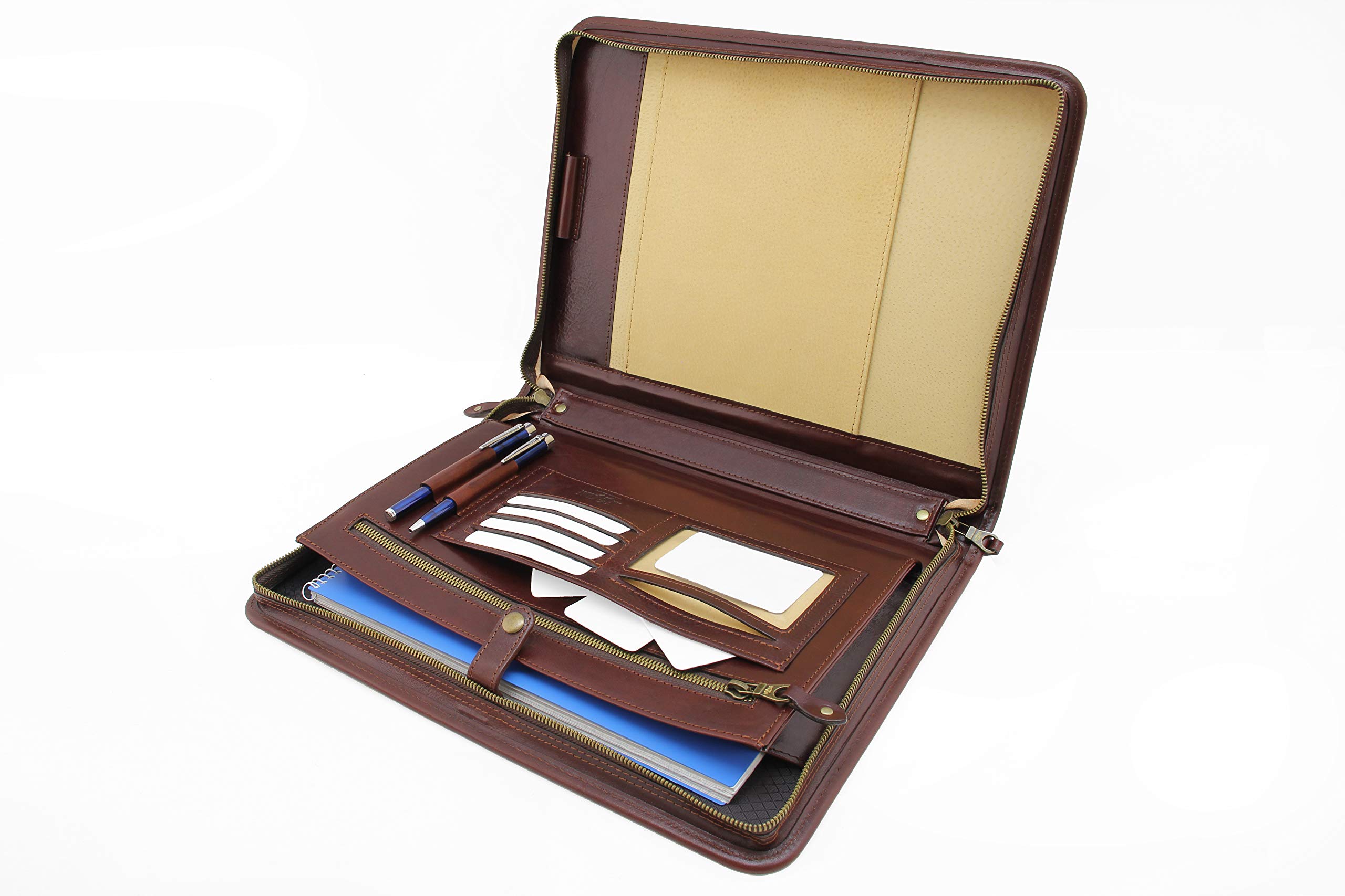 Leather Portfolio A4, Conference Folder, Zippered padfolio for Women Men(Brown) — image 1