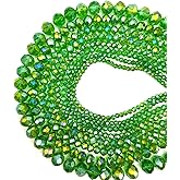 CrzBeadss 780Pcs Briolette Glass Beads for Jewelry Making, 3/4/6/8/10mm Faceted Crystal Loose Beads Bulk for Bracelets, Earrings, Wind Chimes, Suncatcher, Curtains, Green AB Color