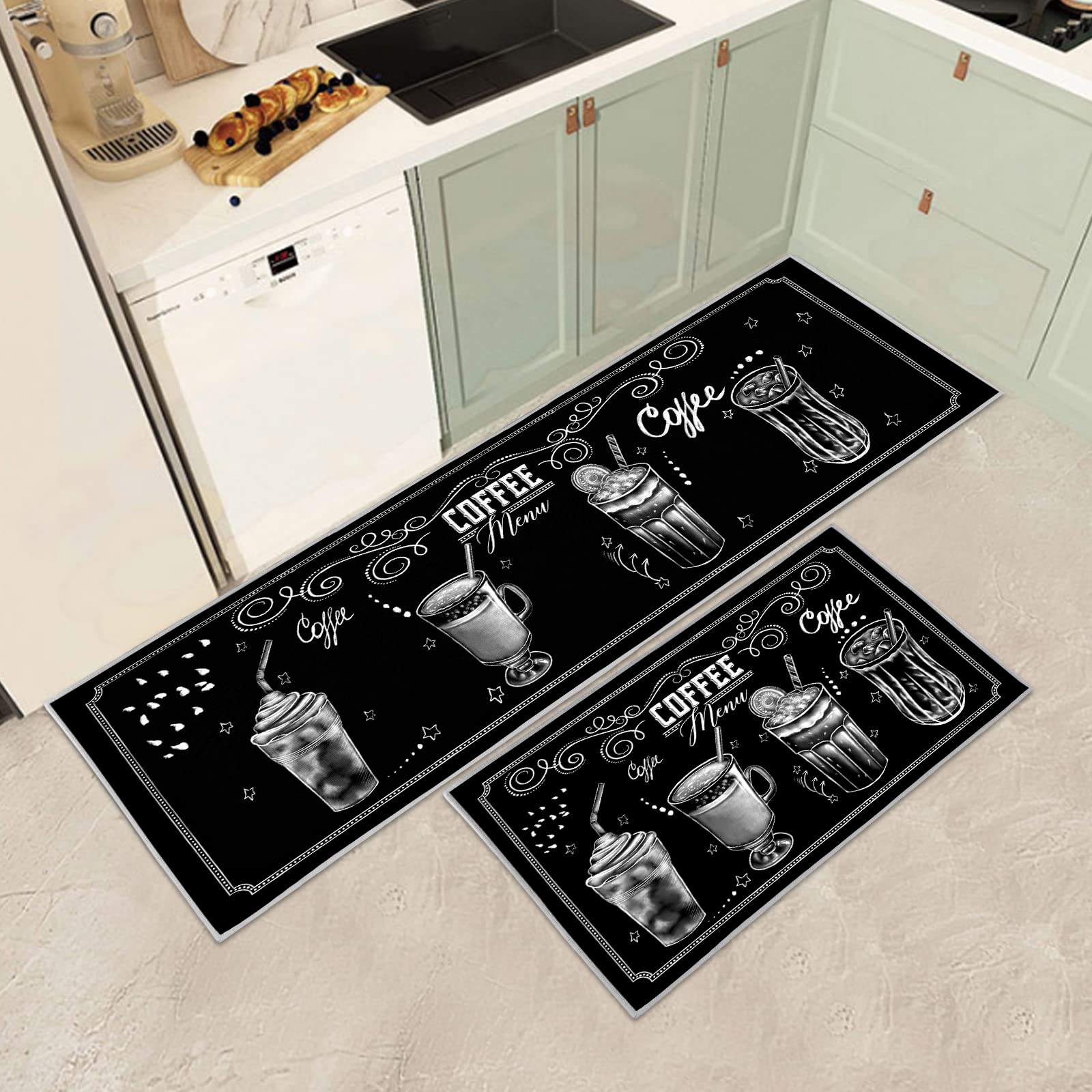 JEFFEL Kitchen Mat Sets Non slip Washable, Kitchen Rugs Runner Set of 2 Anti Fatigue Kitchen Floor Mat for Home Decoration Office Standing Desk (D, 120L x 40W x 0.2Th cm) — image 1