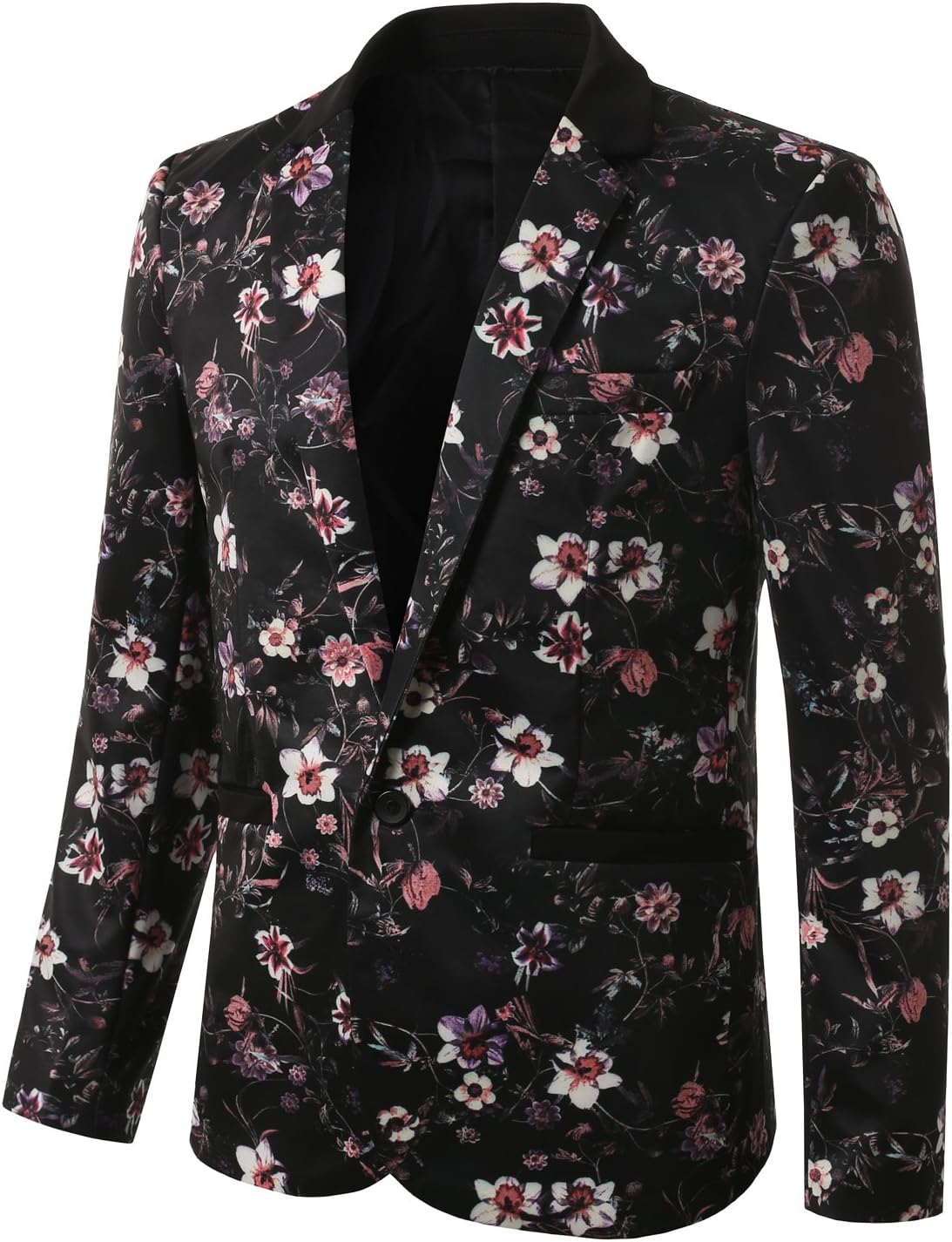 MONDAYSUIT Men's Single Breasted Floral Pattern One Button Blazer Jacket