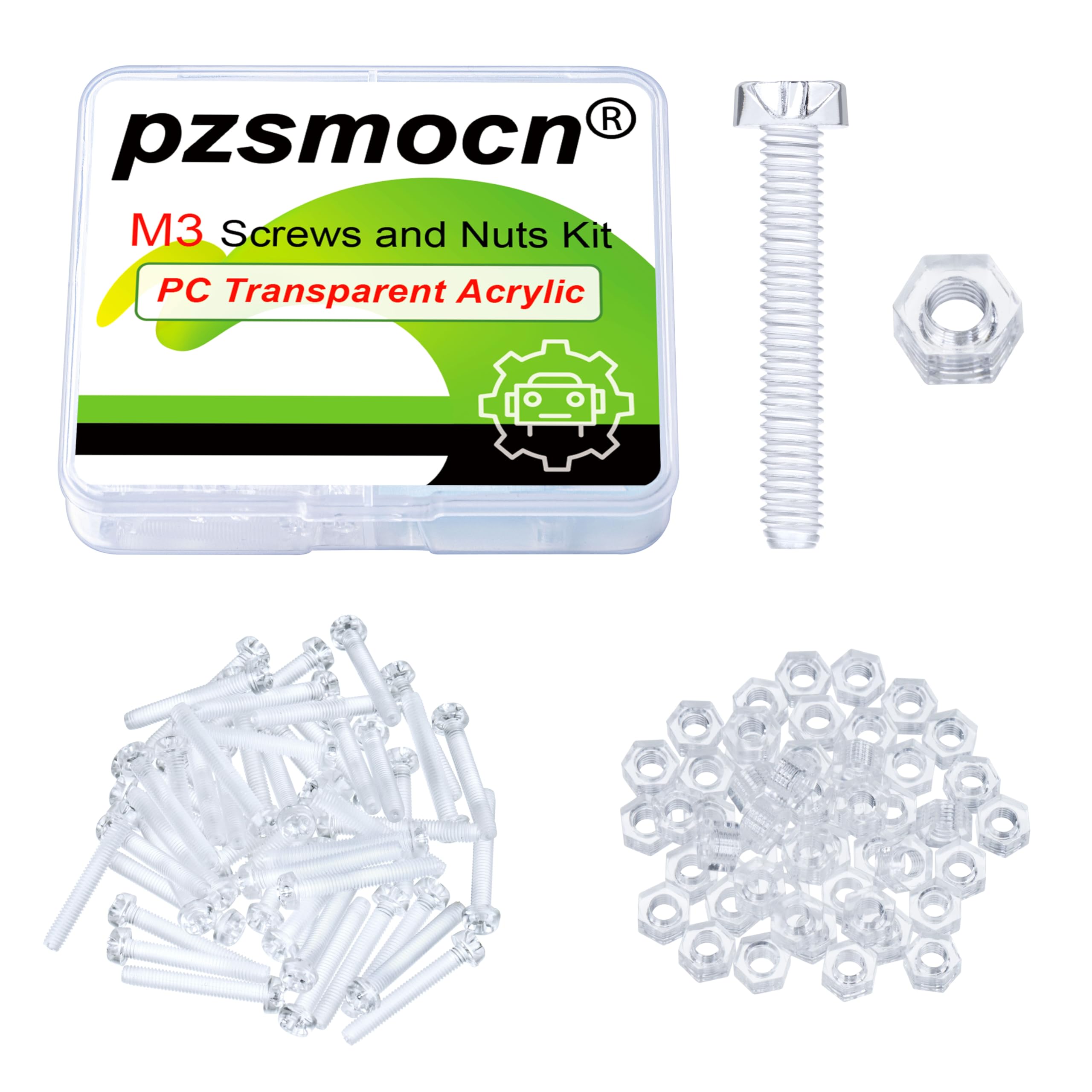 Pzsmocn 100 Pieces/50 Sets M3*25 mm PC Transparent