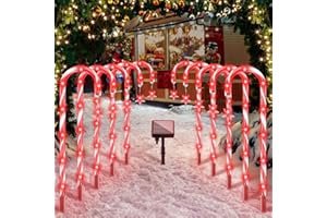 ALFIOT 80 Red LED Upgraded Solar Christmas Decorations Outdoor,10 Pack Candy Cane Lights Solar Powered Pathway Lights Outside,8 Modes Landscape Lights Walkway Markers with Stakes for Garden Patio Yard Xmas