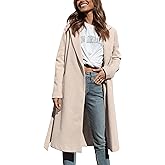 Majdan Women's Notch Lapel Wool Blend Coat Mid Long Winter Overcoat Oversized Peacoat Belted Long Jacket