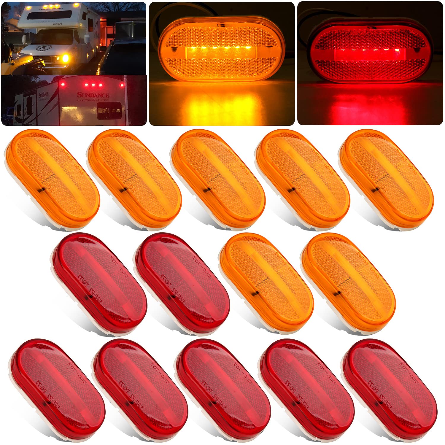 Photo 1 of 14Pcs 4 Inch Rectangle Led Trailer Marker Lights w/Reflex Lens, 2x4 LED Trailer Clearance Side Marker Lights 6 LED Surface Mount for Truck RV Camper Motorhome Clearance Running Lights(7 Amber+ 7 Red)