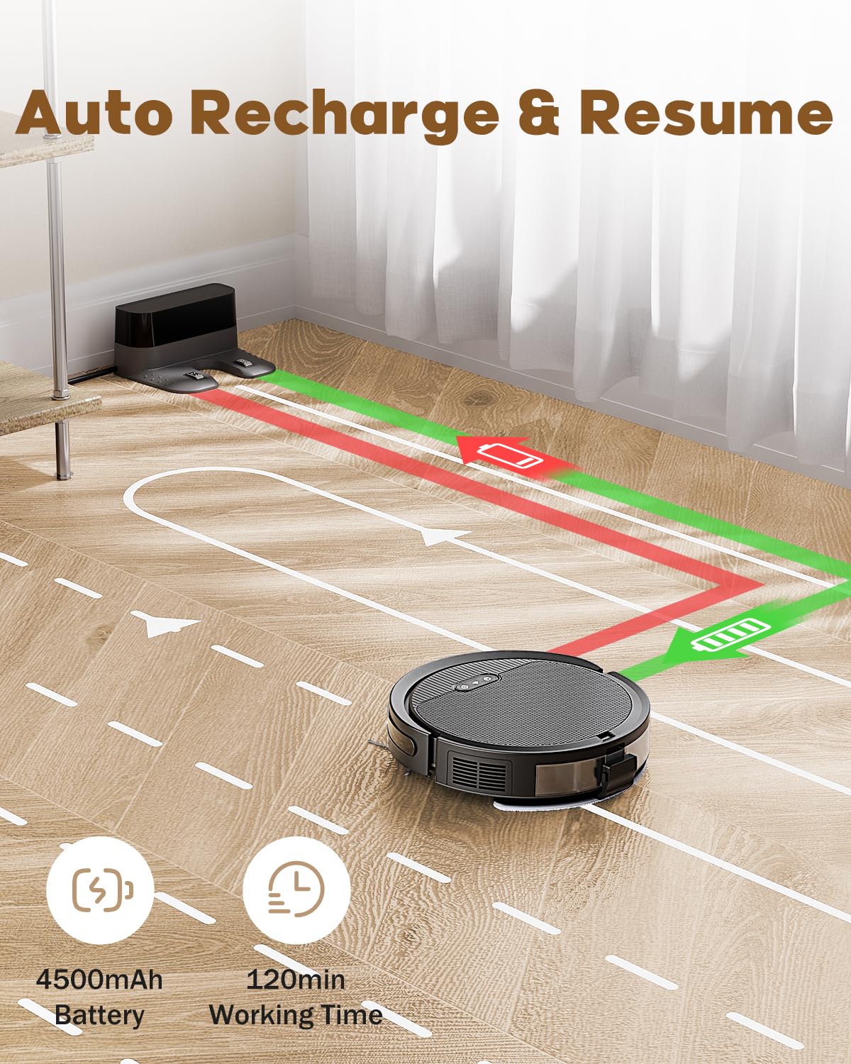 Pureatic V3 3 in 1 Robot Vacuum and Mop with 5000Pa Suction Power, Work with 2.4GWifi/ Alexa/App/, Self-Charging Vacuum Cleaner, Tangle-Free, Ideal for Pet Hair,Carpet and Hard Floor