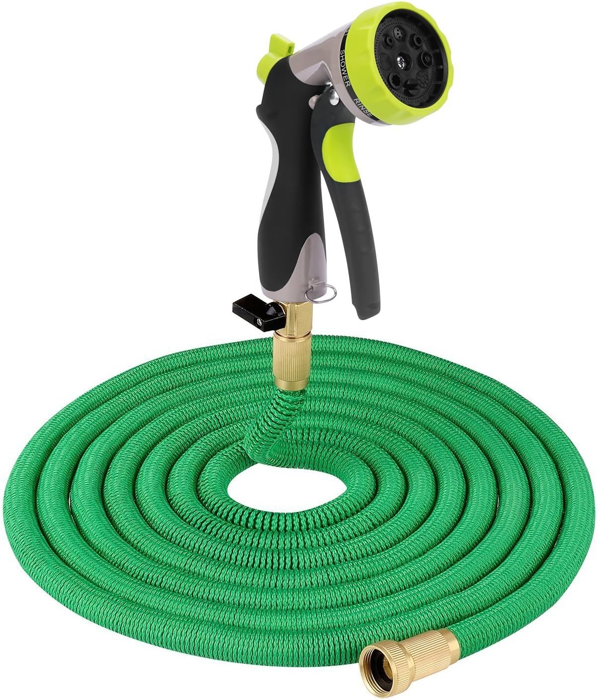 3-time 50ft Green Expandable Garden Hose Strongest Expanding Water Hose with Lightweight Webbing Brass Fittings Connectors Tap to Pressure Washer 8 Patterns Hose Sprayer