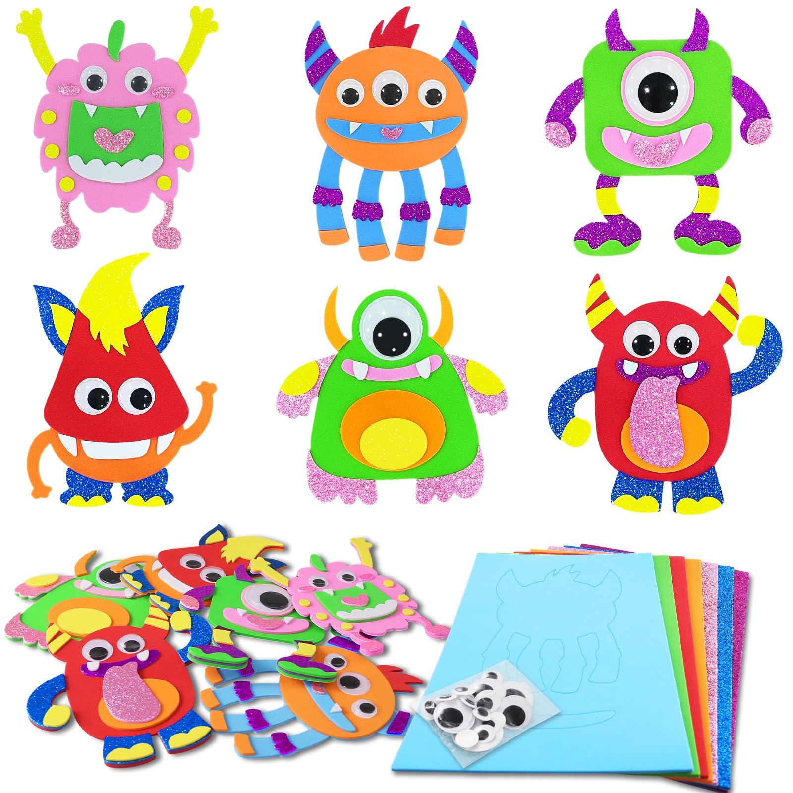 Aitsite Monster Craft Kit for Kids - 12 Pack Arts & Crafts Supplies with Foam Stickers, Educational Toys for Boys & Girls