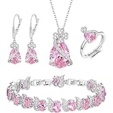 EleQueen 4 Clovers Necklace Earrings Ring Bracelet Set for Women Bride Bridesmaid, Cubic Zirconia Jewelry Set Gift