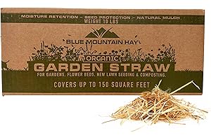 Blue Mountain Hay | Organic Garden Straw (10 lb) | Natural Mulch for Gardening, Flower Beds, Yard Landscaping, New Lawn Grass Seeding, Composting | Covers up to 150 sq ft