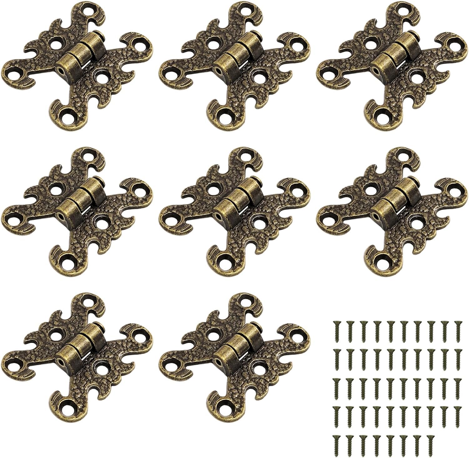 8Pcs Zinc Alloy Cabinet Hinges Decorative Retro Carved Hinges for Doors Cupboard Jewelry Case Box (European Style)