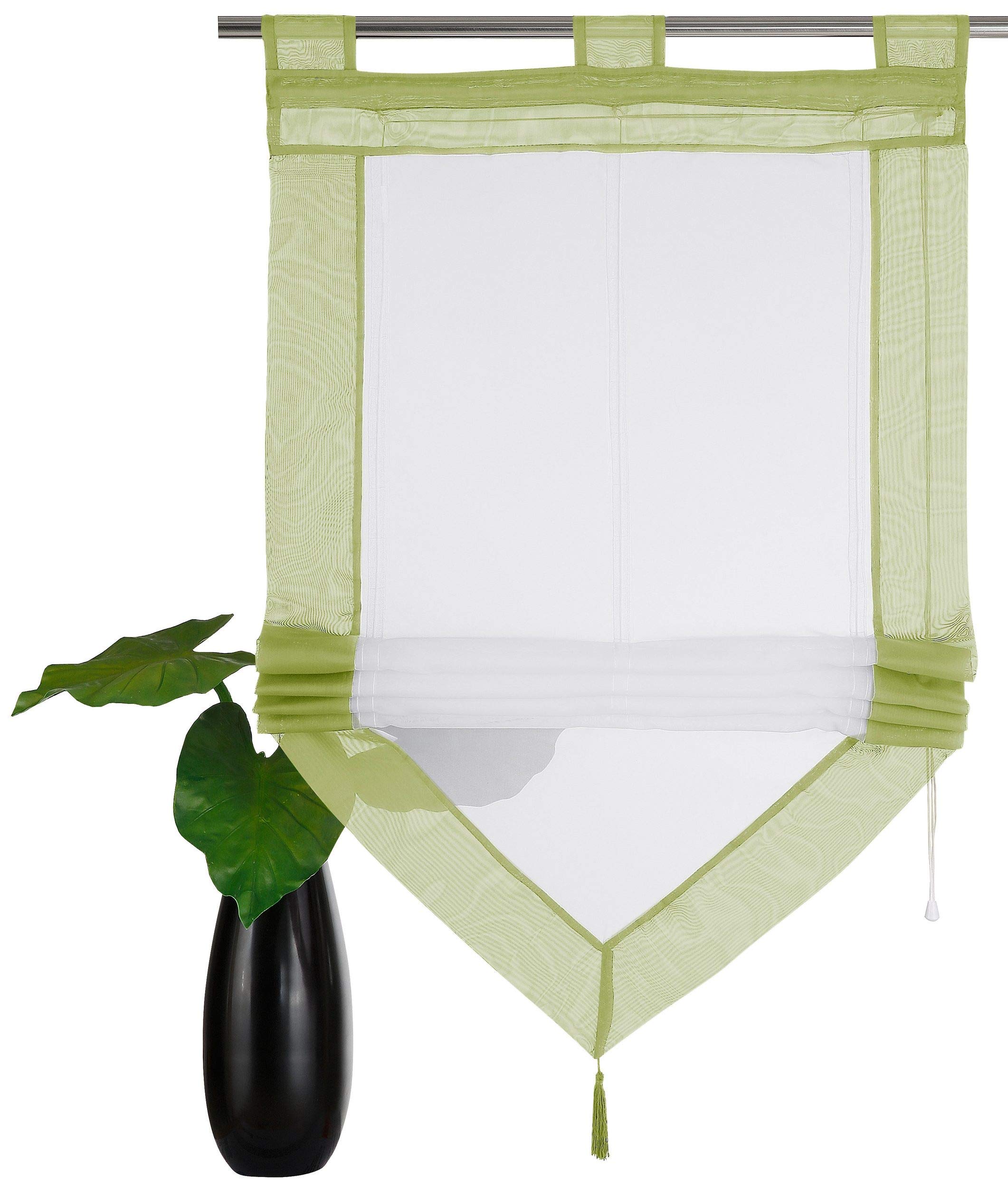 Devola Voile Transparent Panel Curtains with Two-Tone Design with Tassel Window Curtains Panneaux with Drawstring Curtain H x W 140 x 60 cm Green Pack of 1