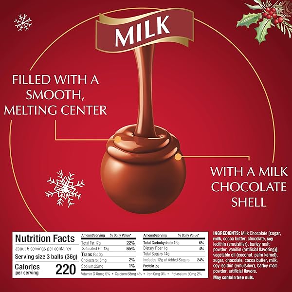 HOLIDAY LINDOR MILK MODERN GIFT BOX, ASSORTED CHOCOLATE CANDY WITH SMOOTH, MELTING TRUFFLE CENTER, 7.6 OZ.