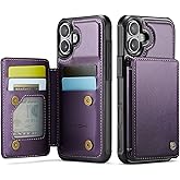 Vinich for iPhone 16 Wallet Case with Card Holder, RFID Blocking Credit Slots Kickstand Shockproof Phone Cover Fit for iPhone 16 6.1" Purple