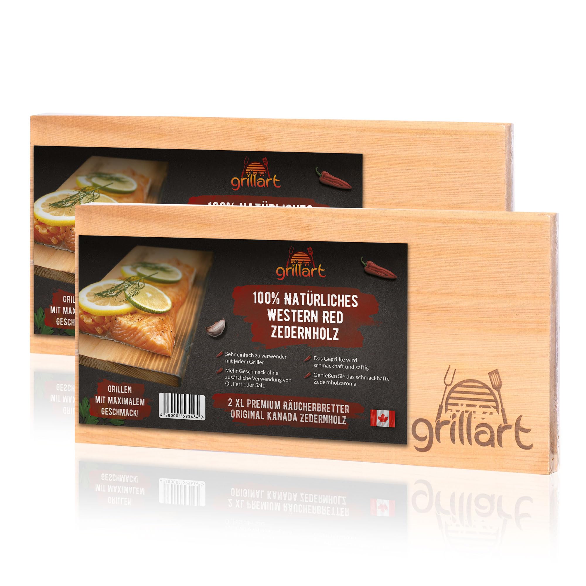 grillart® Pack of 2 XL Grill Boards (Double Pack of 4) - Cedar Wood Board for Grilling - Smoking Boards Made of 100% Natural Western Red Cedar Wood