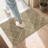 COSY HOMEER Front Door Mat Low Profile Non-Slip Doormat for Entryway, Absorbent Dirt Trapper Washable Entrance Mat, Sturdy Polyester Doormats (32"x20", Beige)