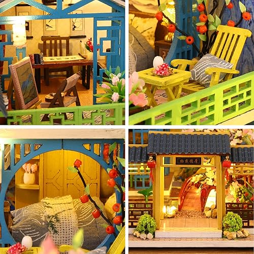 Spilay Dollhouse DIY Miniature Wooden Furniture Kit,Mini Handmade