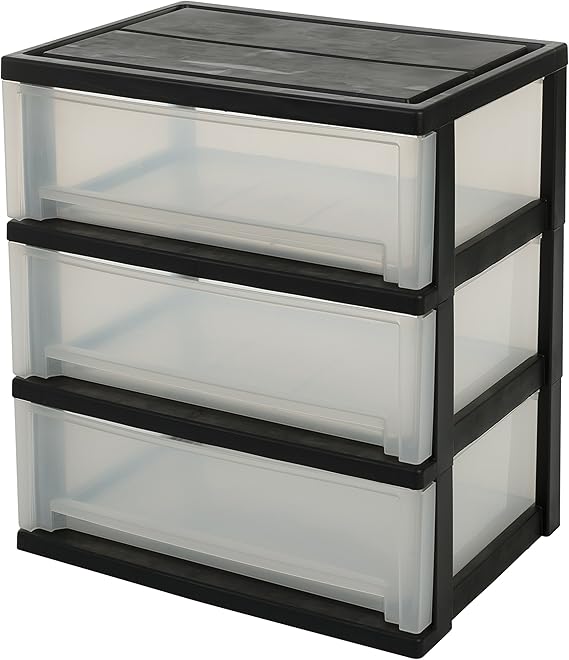 Iris Ohyama, tour de rangement large sur roulettes à 3 tiroirs Smart