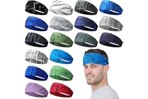 Wavyknot 18 Pcs Sports Sweatbands for Men Women Camo Headbands Workout Non Slip Headbands Breathable Head Band Fitness Stretchy Unisex Hairband for Yoga Running Cycling Ball