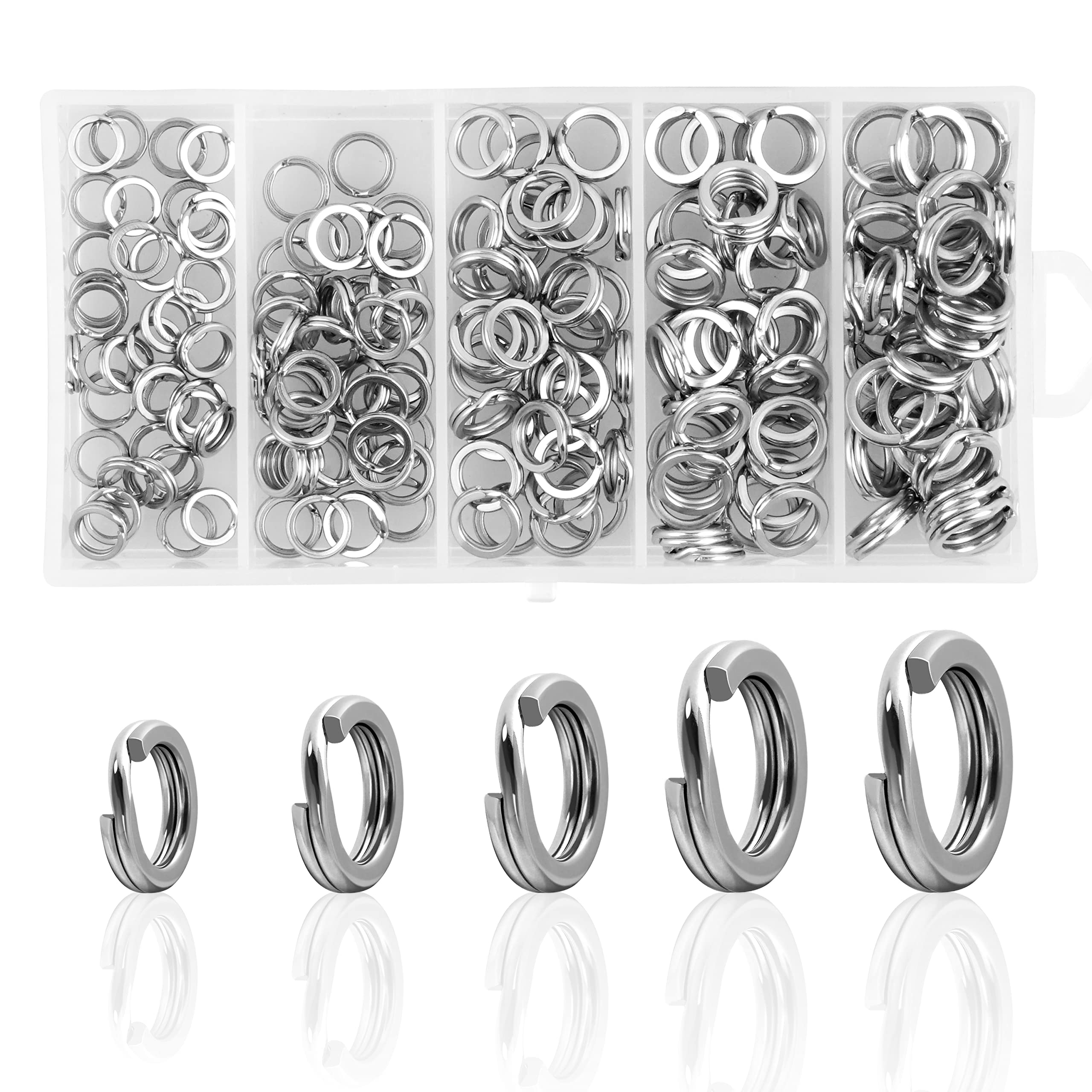 200pcs Fishing Split Rings Kit Stainless Steel Double O-Rings Fishing Swivel Snaps Connector Lure Bait Clips Saltwater Freshwater Fishing Accessories (Silver)