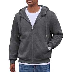 COOFANDY Men Full Zip Hoodie Fleece Zipper Sweatshirt Casual Hooded Jacket | Llightweight fleece-Lined and Zipper, Versatile