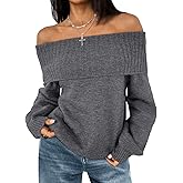 LILLUSORY Off The Shoulder Sweater Womens Oversized Loose Knit Chunky Pullover Sweaters Long Sleeve Top