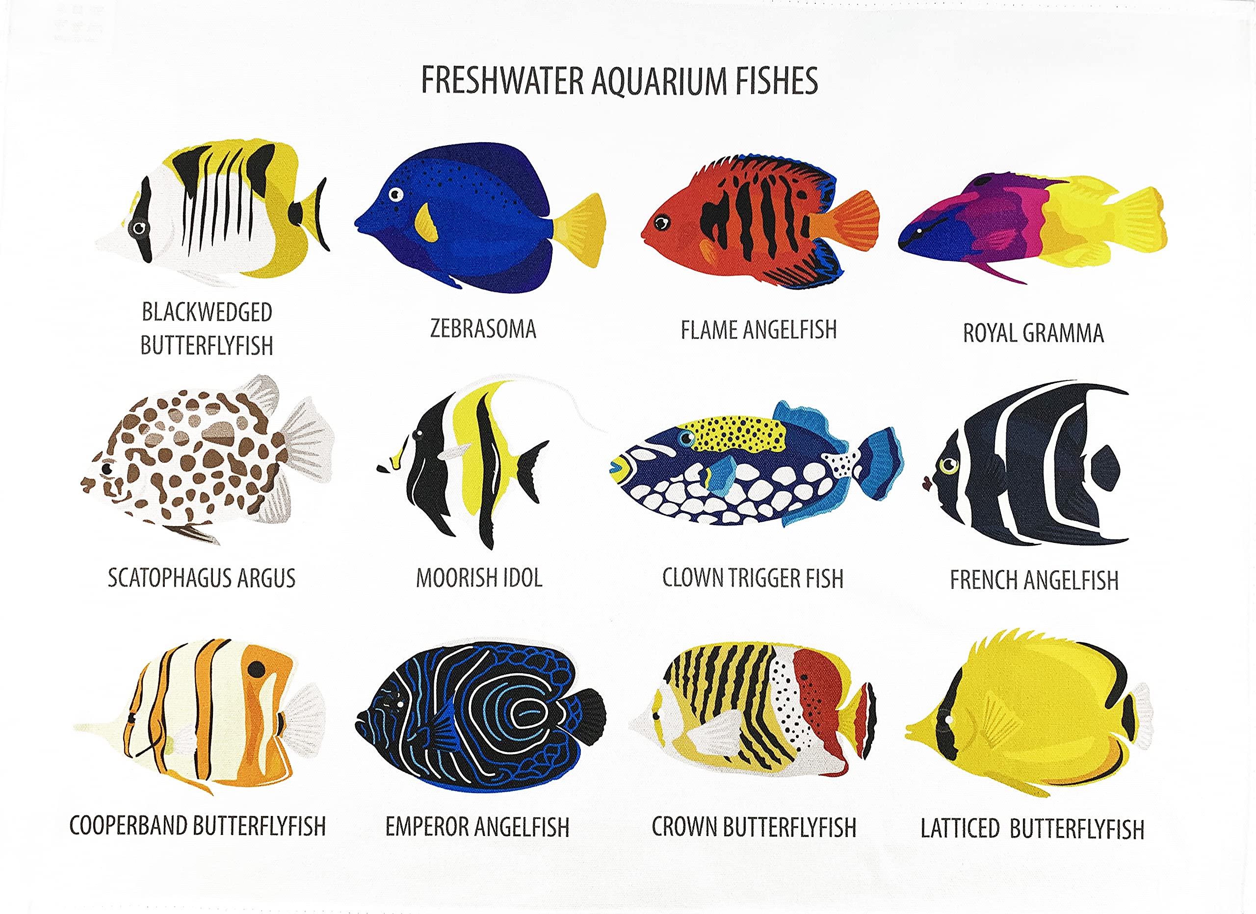Half a Donkey Collection of Freshwater Aquarium Fishes - Coral Reef Fish Tea Towel