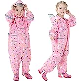 Fewlby Toddler Rain Suit for Boys Girls Kids Raincoats With Hood One Piece Baby Rain Jacket Waterproof Coverall 1-10 Years