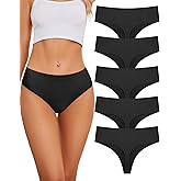 voenxe Seamless Women Underwear Thongs,High Waisted No Show Ladies Panties,Breathable Comfy Active Hi Rise Cut Undies,5-Pack