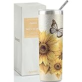 Onebttl Sunflower Butterfly Gifts for Sunflower Lovers, 20oz Insulated Stainless Steel Tumblers with Lids and Straws, Perfect Gifts for Best Friend, Christmas, Birthday