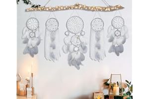 DJSYLIFE Dream Catchers Boho Wall Decor Moon and Sun Feather Handmade Traditional Dream Catcher Wall Hanging Decor for Kids Bedroom Adult Living Room Home Bohemian Decorations (Grey Set)