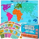 QUOKKA Board Games for Kids 8-12 - Family Games for Kids and Adults - Journey Across The World Card Game Ages 5-9 - Learn Capitals, Flags, Facts, and Map Locations with 195 World Map Cards