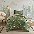 Mi Zone Kids Twin Comforter Set, Reversible Plush Kids Comforter Set, Cozy Plush Reverse Bedding, Winter Fluffy Comforter Bed Set, 1 Sham, Enchanting Forest Animals, Heath, Twin, Sage Green 2 Piece