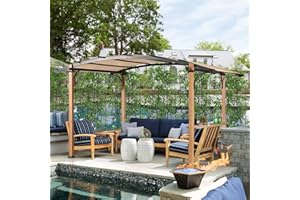 Joyside 13.5'x8.5' Outdoor Arched Metal Pergola with Natural Wood Looking - Outdoor Pergola Gazebo with Textilene Weather-Resistant Canopy and Rust-Resistant Steel Frame