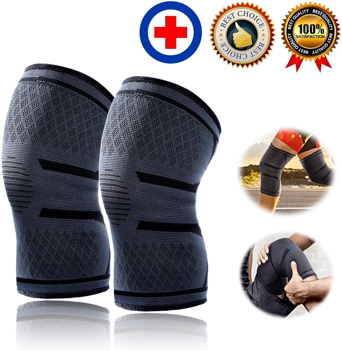 Knee Compression Sleeve Support for Men and Women, 1 Pair Knee Brace Sleeves for Running, Jogging, Sports, Joint Pain Relief, Arthritis and Injury - Best Knee Sleeves (Large)