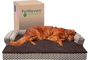 Furhaven Orthopedic Dog Bed for Large Dogs w/ Removable Bolsters & Washable Cover, For Dogs Up to 95 lbs - Plush & Woven Decor Comfy Couch Sofa - Diamond Brown, Jumbo/XL