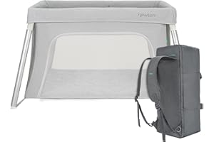 Newton Baby Compact Travel Crib & Play Yard | Breathable & Washable Mattress, Foldable Carry-On Size, Backpack Straps, Gray, Newton Bassinet Attachment NOT Compatible