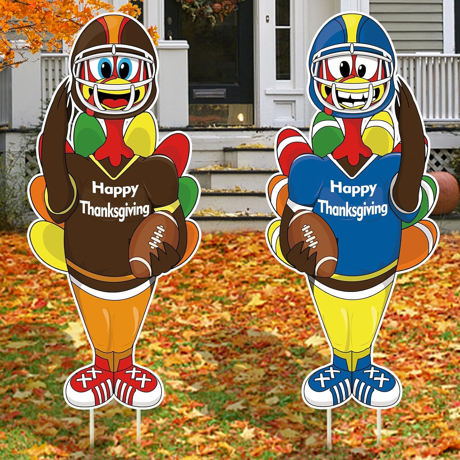 Yard Signs - [Extra Large Size] TURNMEON 2 PCS Turkey Thanksgiving Yard Signs with Stakes 28.3