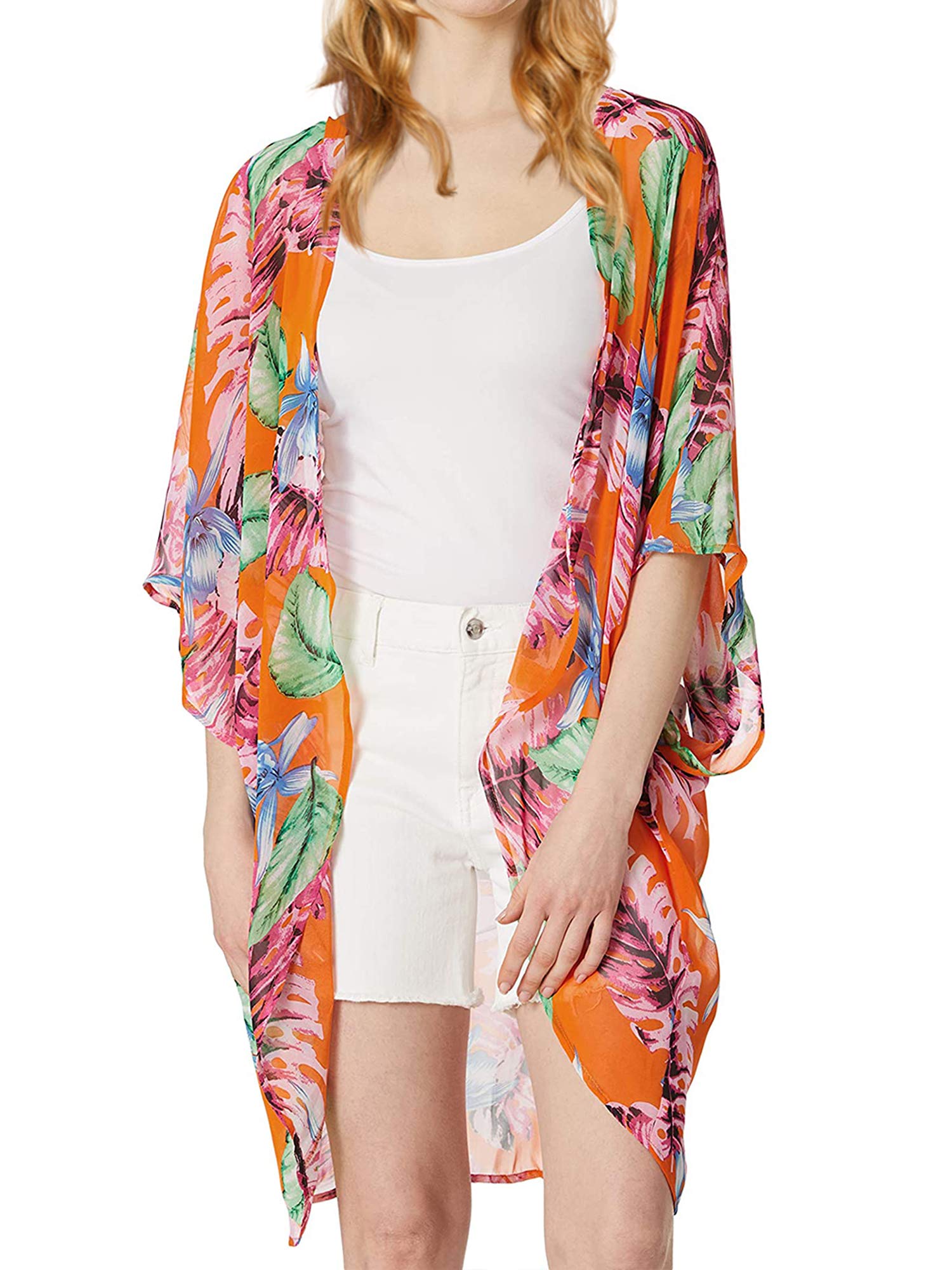 Women's Beach Kimono Coverup Sheer Chiffon Cover Ups, Casual Loose Open Front Cardigan Tops