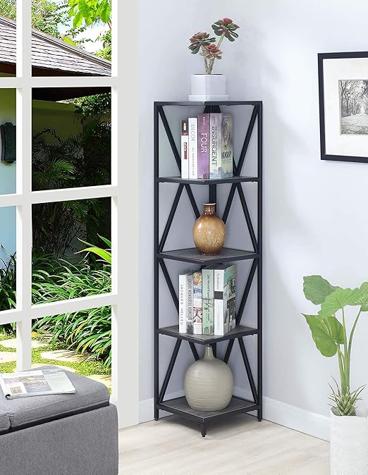 Convenience Concepts Newport 5 Tier Corner Bookcase Discount Bandit