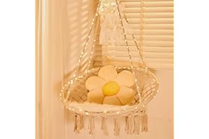 Sonyabecca LED Macrame Hammock Hanging Swinging Chair, Indoor/Outdoor Hanging Chair with 472" LED String for Bedroom, Patio, Deck, Yard, and Garden, Comfy Large Size 55x75 cm (No Stand)